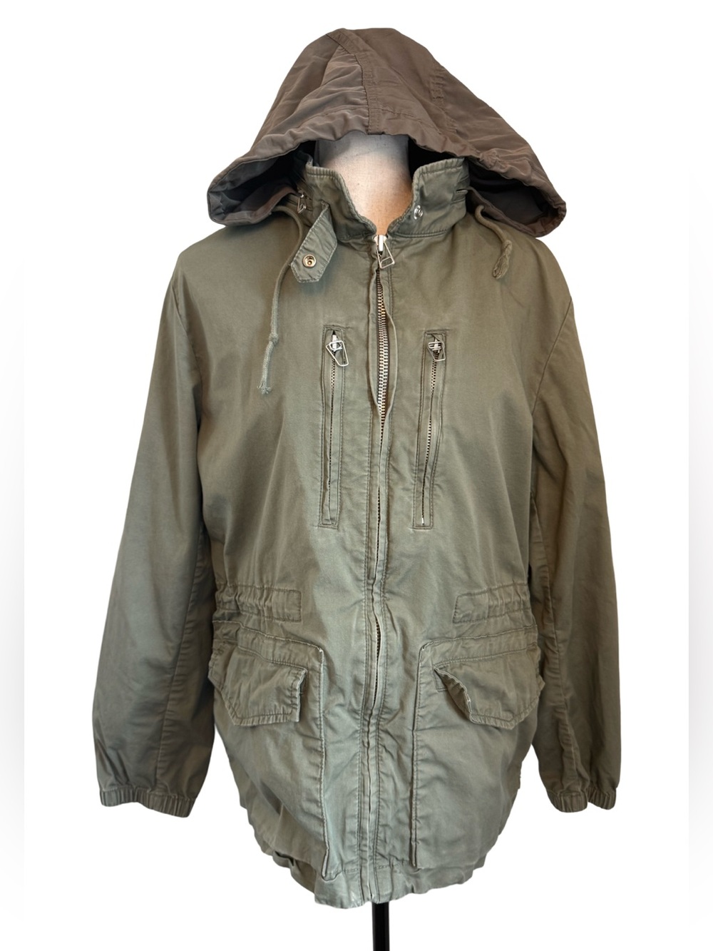 GAP Women’s Medium Olive Utility Jacket Packable Hood Military Field Coat 21x25